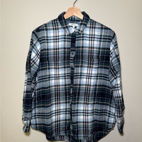 Madewell Medium midnight green flannel Sunday shirt in cronston Plaid - Picture 3 of 12